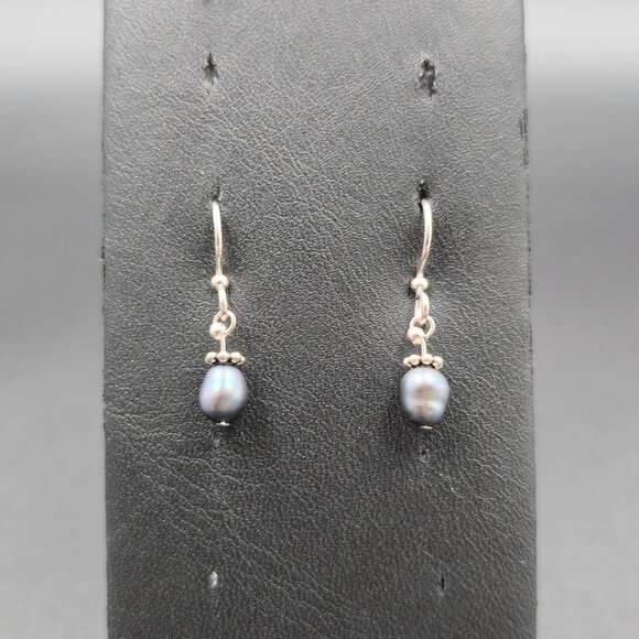 Silver Plated Small Genuine Pearl Dangle Earrings A6518 - Picture 2 of 5